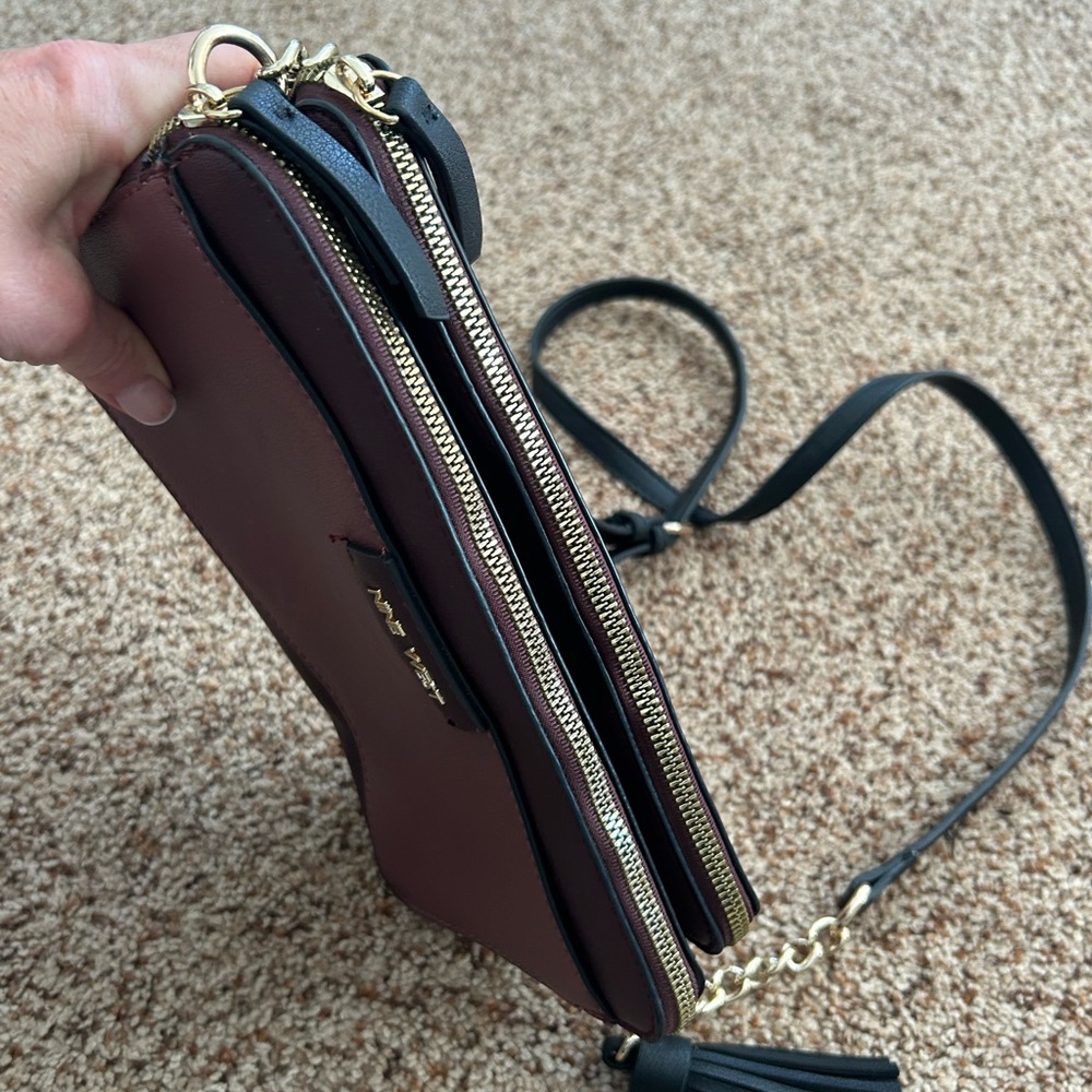Nine West Plum Crossbody Bag Purple Leather Tassel Adjustable Strap - Picture 6 of 13